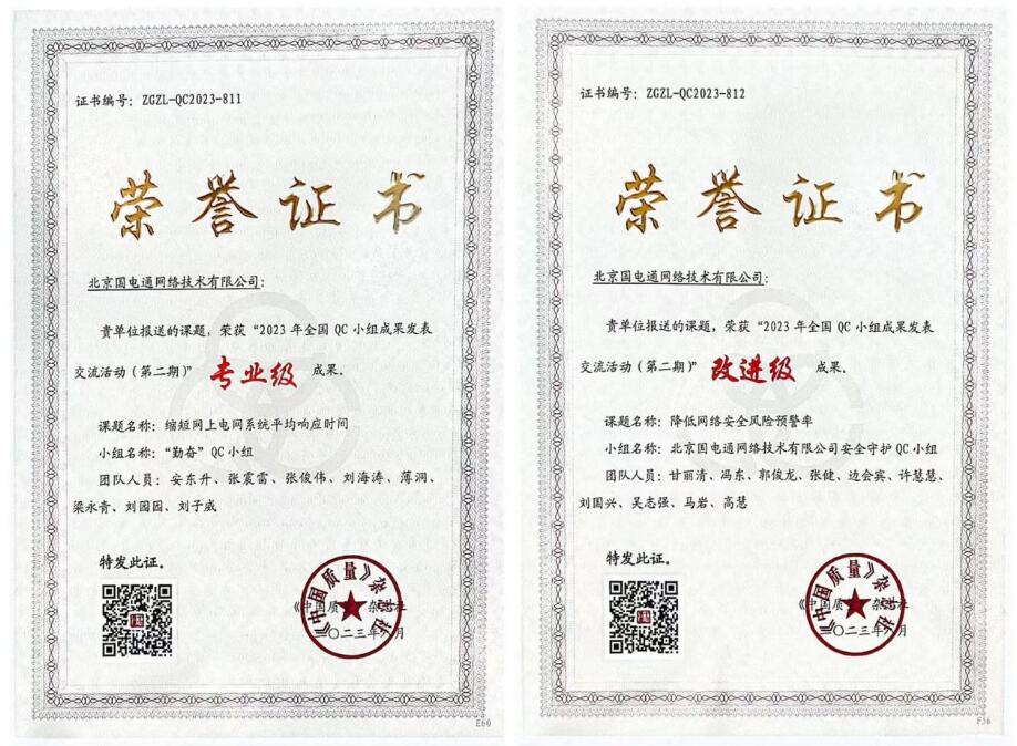 國網(wǎng)信通產(chǎn)業(yè)集團國電通兩項QC成果分獲2023年全國QC小組成果二、三等獎